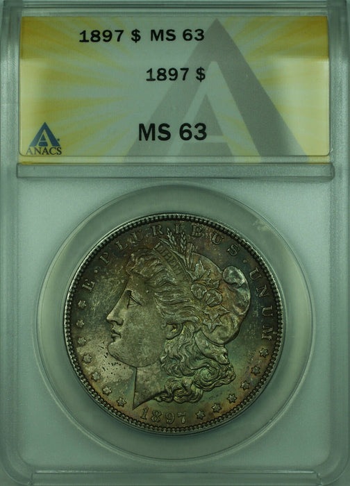 1897 Morgan Silver Dollar $1 Coin ANACS MS-63 Beautifully Toned (28)