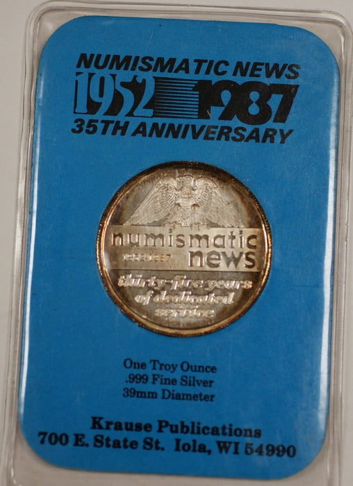 1987 Numismatic News 35th Anniversary Collectible Fine Pure 1 Troy Oz Round