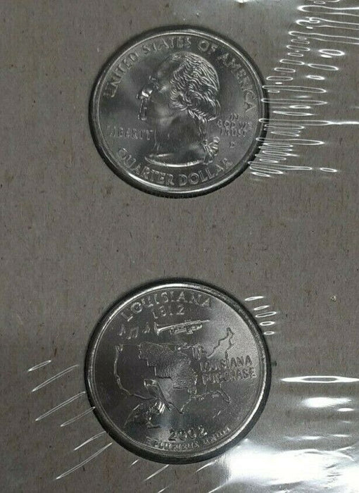 Louisiana 2002 P&D Statehood Quarter Set in Orig. US Mint Coin Cover w/Stamp