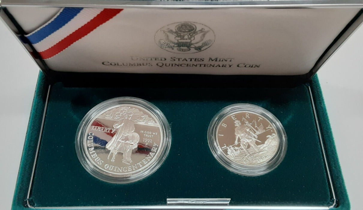 1992 Columbus Quincentenary 2 Coin Commemorative Proof Set in OGP-No COA
