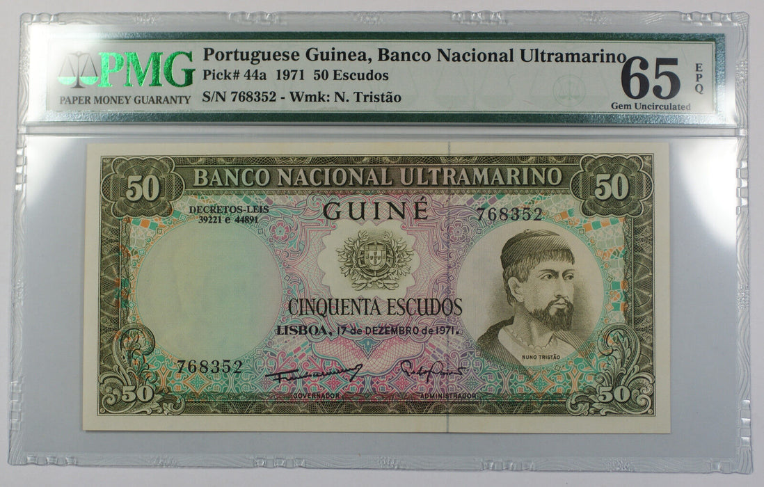 1971 Portuguese Guinea 50 Escudos Note Pick# 44a PMG 65 Gem UNC EPQ