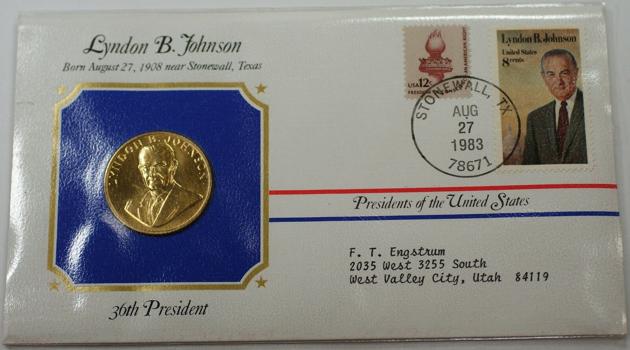 Lyndon B. Johnson Medal 24 KT Electroplate Gold & Stamps Cover
