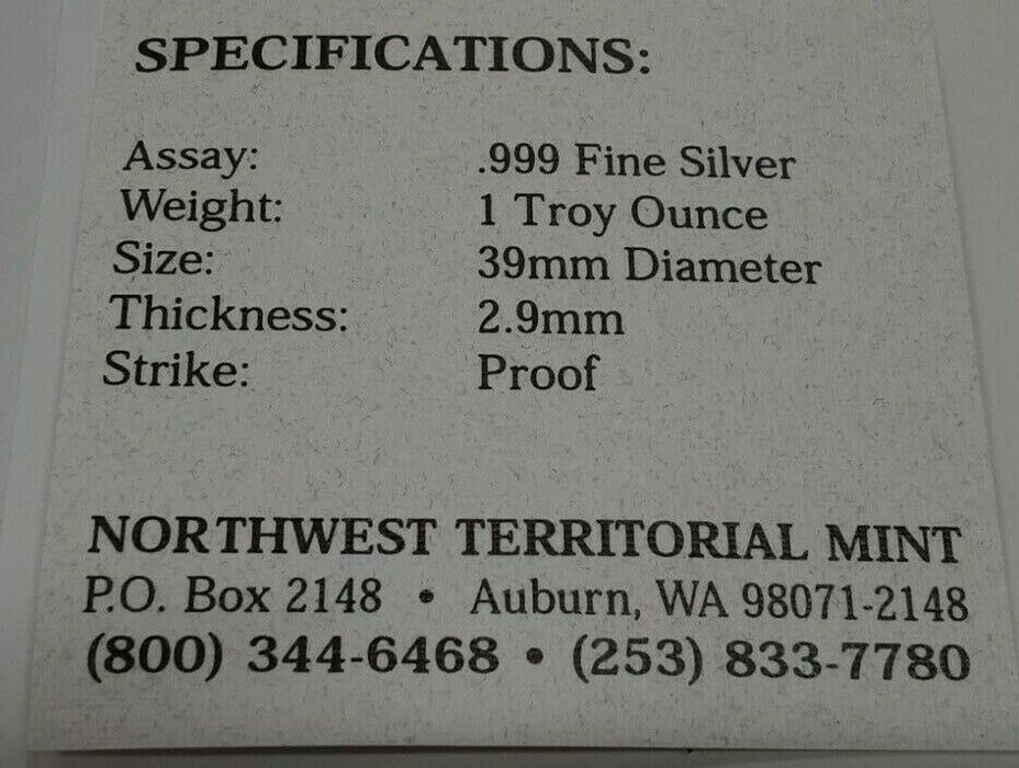 NW Territorial Mint - Franklin .999 Fine Silver 1 Troy Oz Gem Proof Rd -In Case