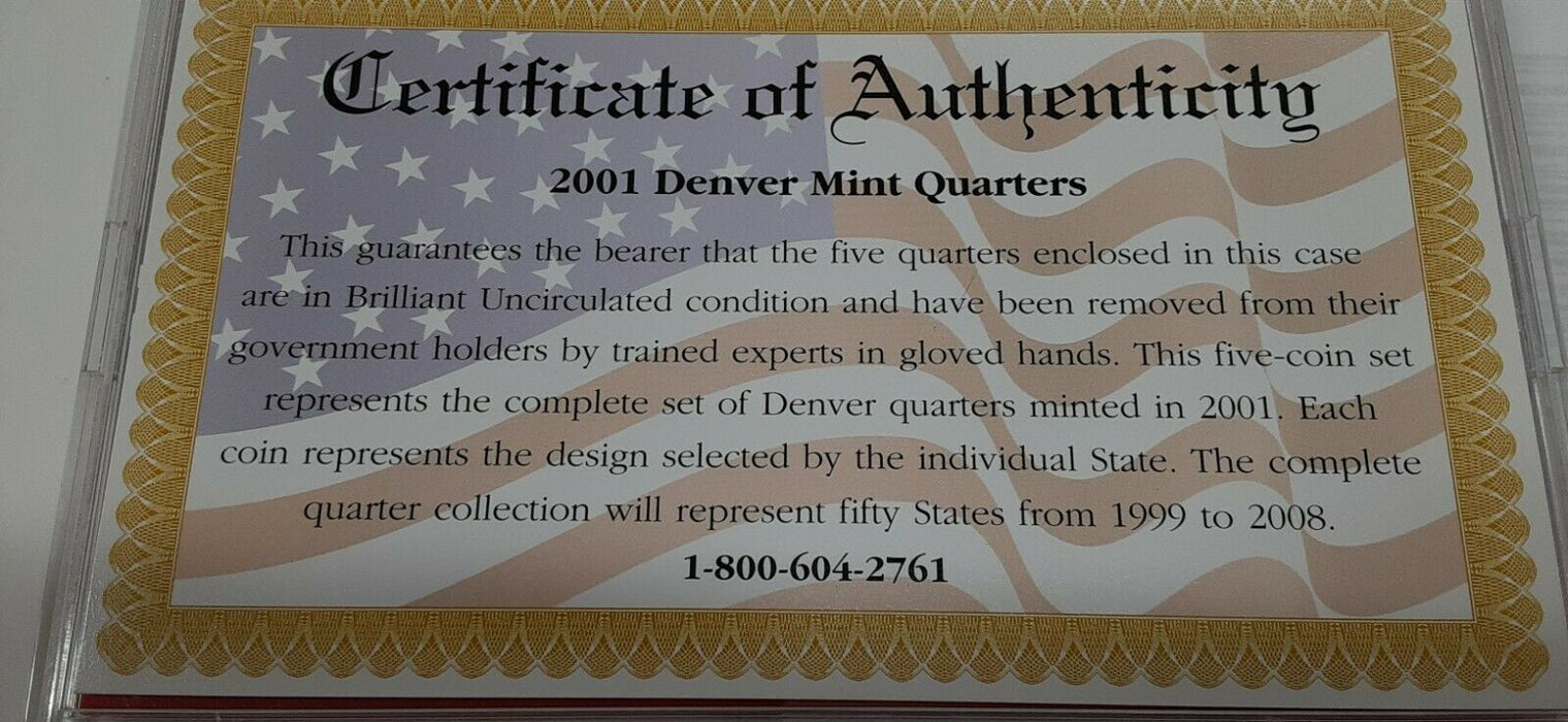 2001-D State Quarters 5 Coin Set 50 States Program-BU in Plastic Case