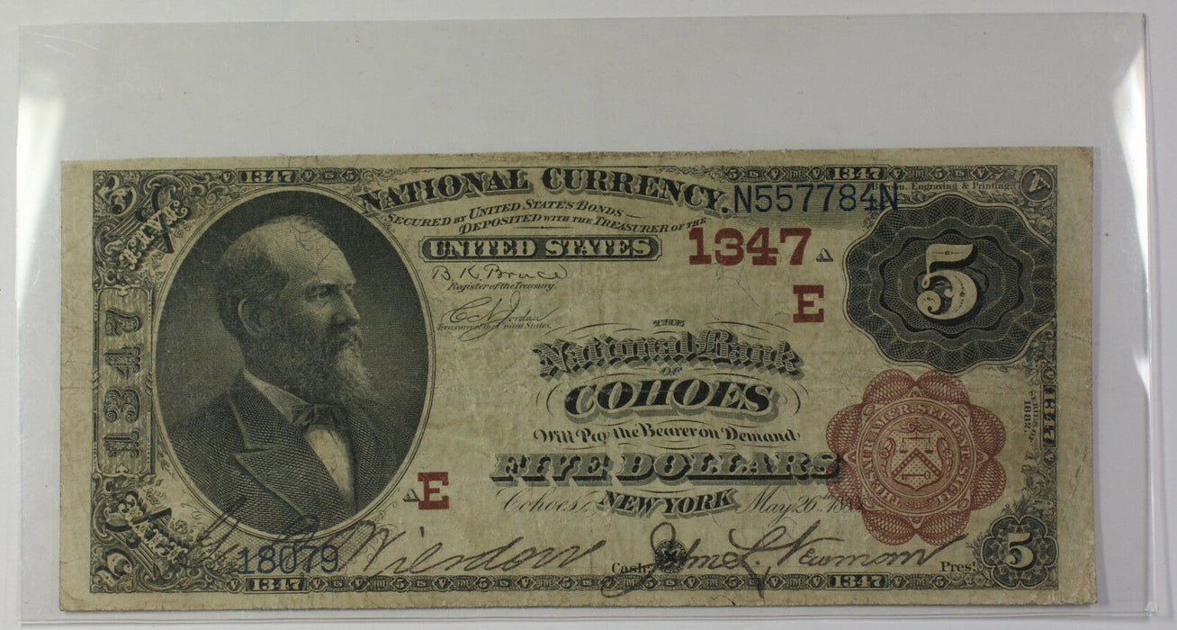 1882 Brown Back $5 National Currency Banknote Cohoes New York Charter # E 1347
