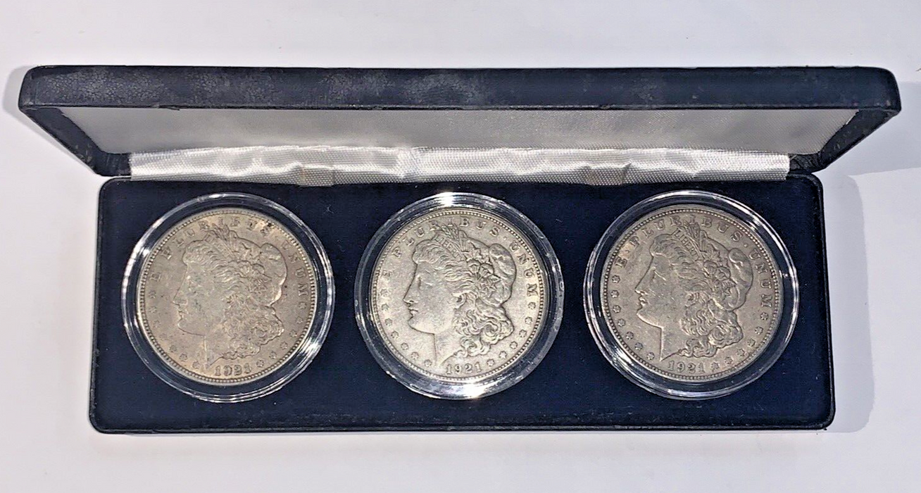 1921-P,D,S Morgan Silver Dollar, Littleton Coin 3 Coin Set In Case