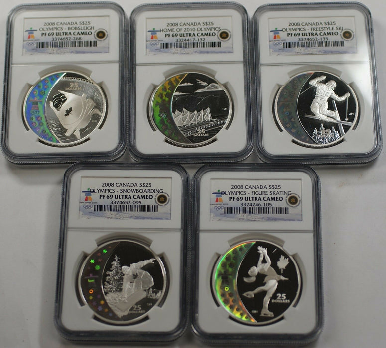 2008 Canada Hologram Coins, 5 Silver $25 NGC PR-69 Set, Olympic Royal Mint
