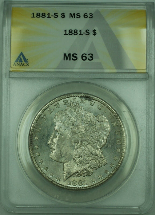 1881-S Morgan Silver Dollar $1 Coin ANACS MS-63 Lightly Toned (30) B