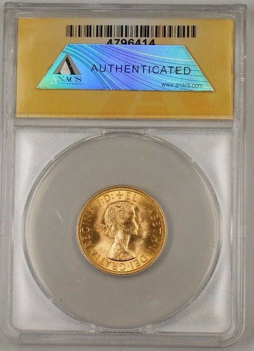 1958 Great Britain Sovereign Gold Coin ANACS MS-60 Details Graffiti Scrt(Better)