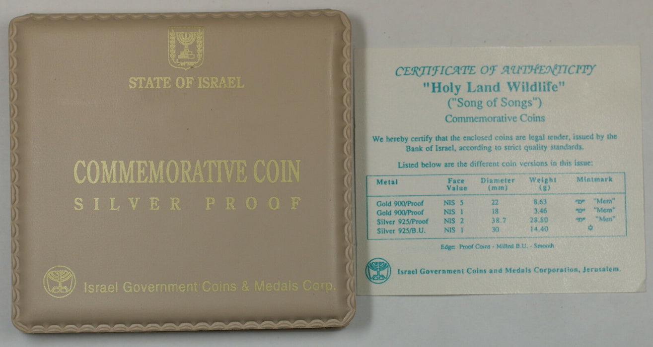 1992 Israel 2 New Sheqalim Silver Proof Holy Land Wild Life Coin as Issued Beige