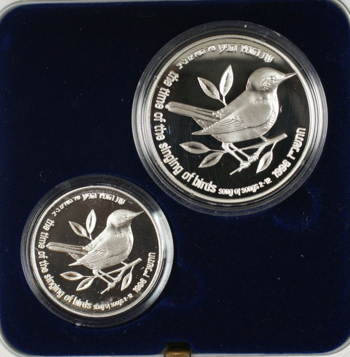 1996 Israel New Sheqalim Wildlife Bird 2 Coin Silver Proof & UNC Set w Box & COA