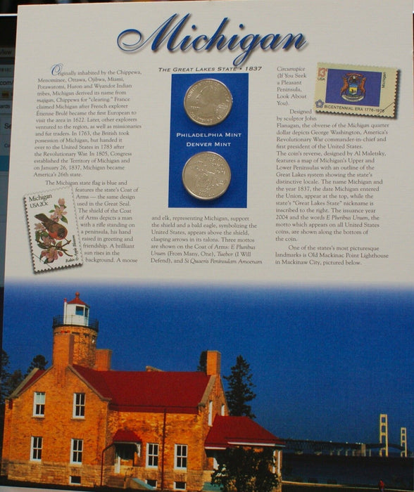 Michigan 2004 P&D Quarter for Anniversery of Statehood Bonus Stamp