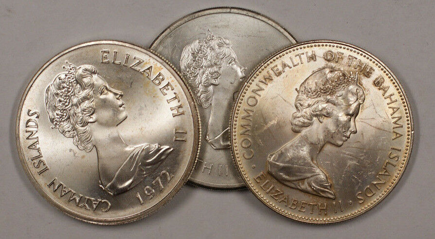 Three Commemorative Queen Elizabeth Silver Coins 1972,1976 4.55 Oz Total Silver