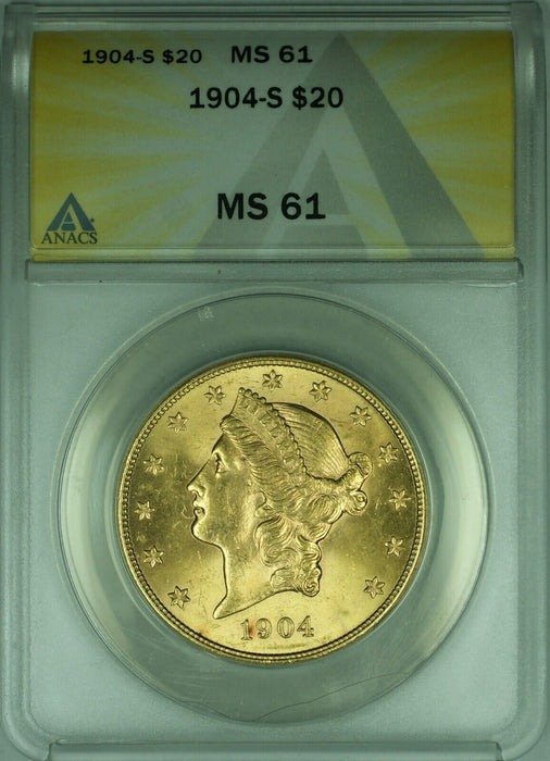 1904-S Liberty Head Double Eagle $20 Gold Coin ANACS MS-61  Better Coin