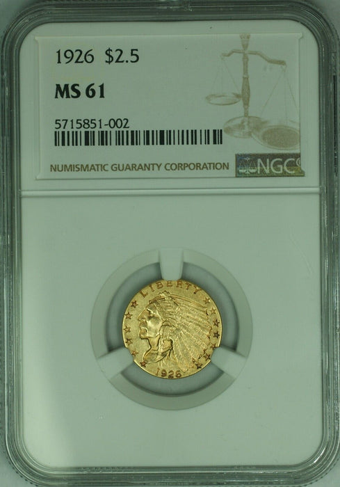 1926 Indian $2.50 Quarter Eagle Gold Coin  NGC MS-61