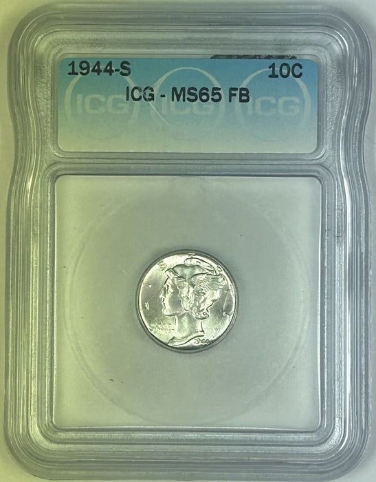 1944-S Mercury Silver Dime 10c Coin ICG MS 65 FB (54) D