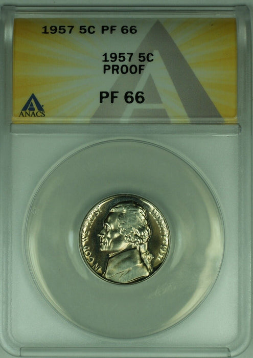 1957 Jefferson Nickel Proof 5C ANACS PR 66 (52) A