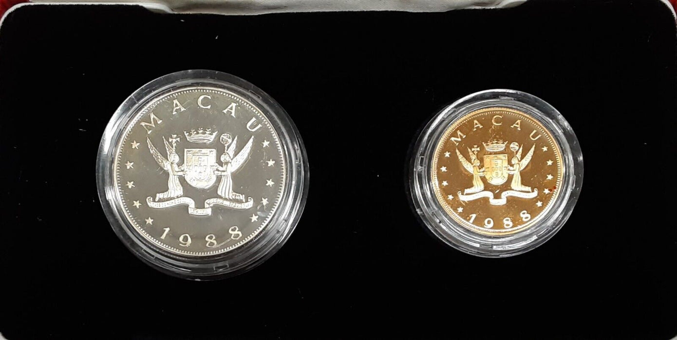 1988 Macau Gold & Silver Year of the Dragon Proof Coin Set in Case w/COA