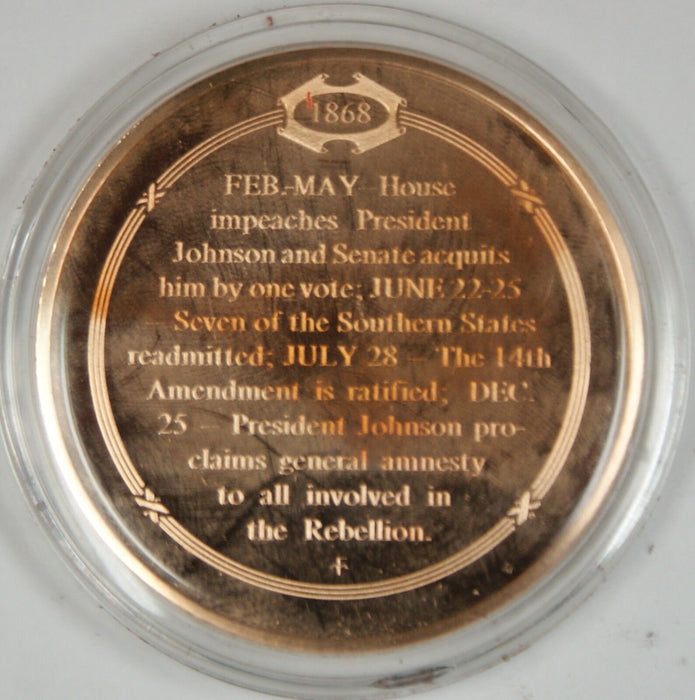 Bronze Proof Medal Impeachment of President Johnson Feb May 1868