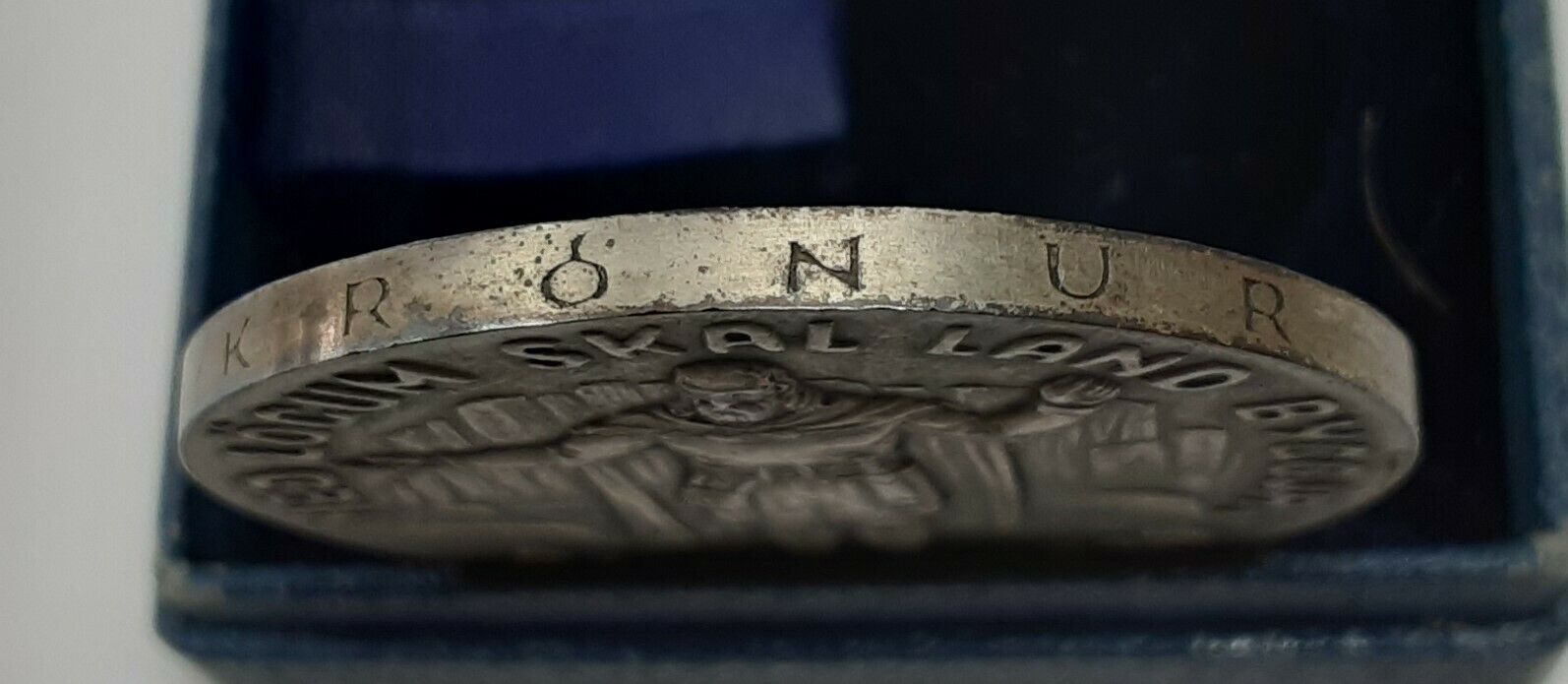 1930 Iceland Silver Commemorative AU Toned 5 Kronur Coin in Box