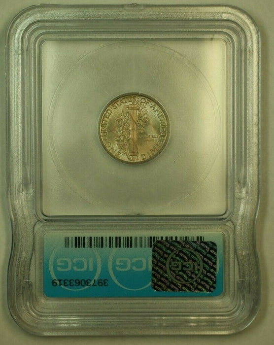 1942 Silver Mercury Dime 10c Coin ICG MS-65 H (Attractive Pastel Blue Toning)