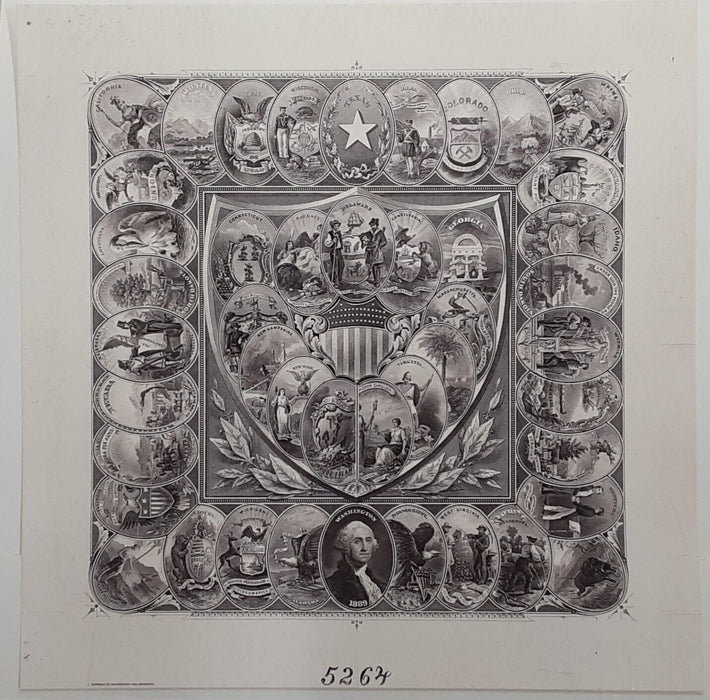 BEP Souvenir Card - Constitution Bicentennial/State Shields Brown Vignette B 109