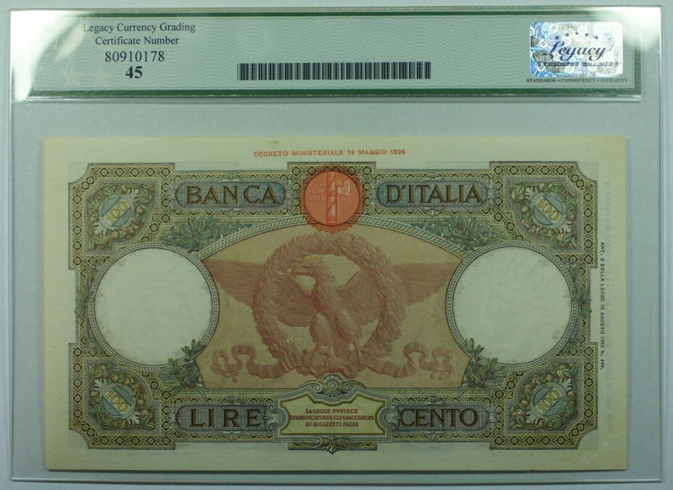 1937-42 100 Lire Note Italy Banca d'Italia  Legacy EF-45