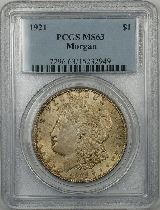 1921 Morgan Silver Dollar $1 Coin PCGS MS-63 Toned (BR-27 I)