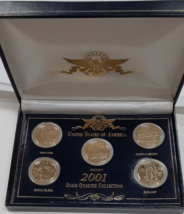 2001 P&D Statehood Quarter 5 Coin Set Gold Plated in Case