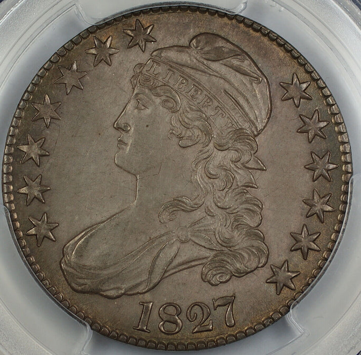 1827 Bust Silver Half Dollar, PCGS UNC Details, Square Base 2, Choice BU, BW