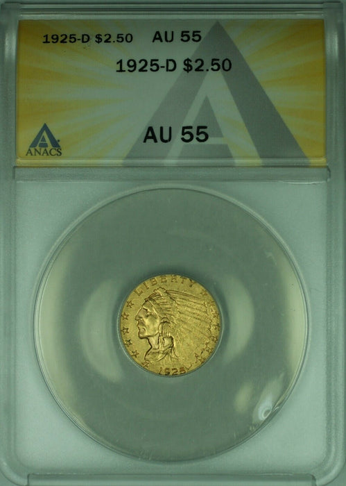 1925-D Indian Head Quarter Eagle $2.50 Gold Coin ANACS AU-55