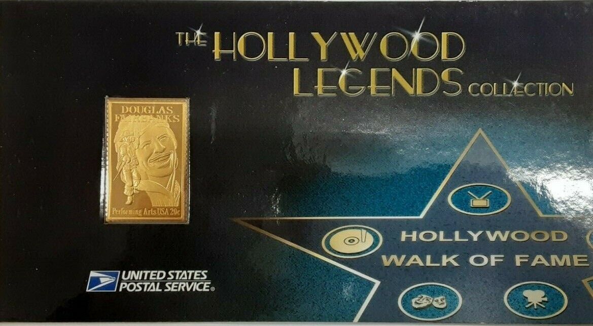 USPS Hollywood Legends .999 Fine Silver Gold Plated Stamp - Douglas Fairbanks