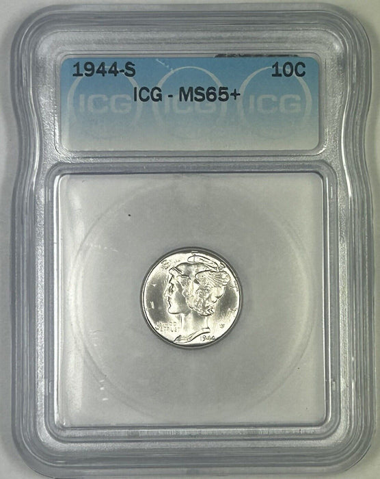 1944-S Mercury Silver Dime 10c Coin ICG MS 65+ (54) B