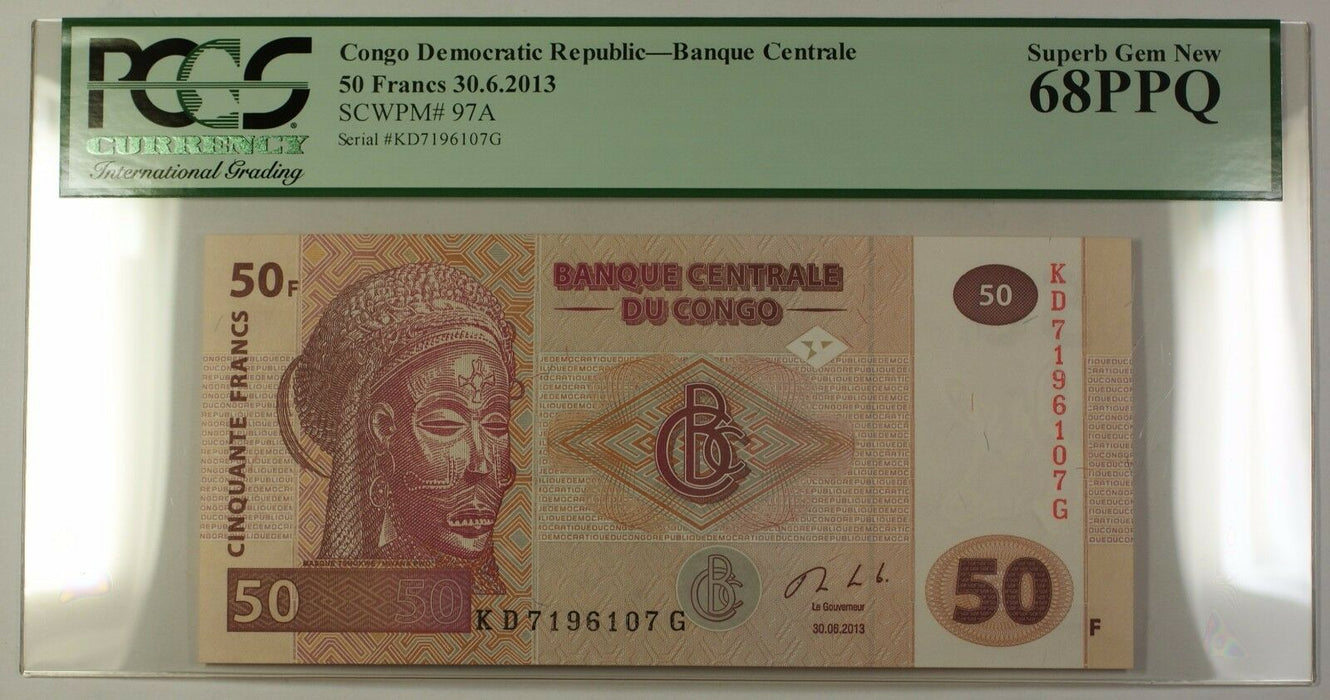 30.6.2013 Congo Democratic Republic 50 Francs Note SCWPM# 97A PCGS GEM 68 PPQ