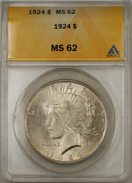 1924 Peace Silver Dollar Coin ANACS $1 MS-62 (Light Toning 8D)