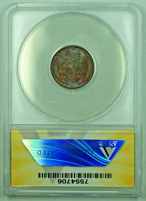 1928 Lincoln Wheat Cent 1C Coin Rainbow Tone ANACS MS 62 BN (15)