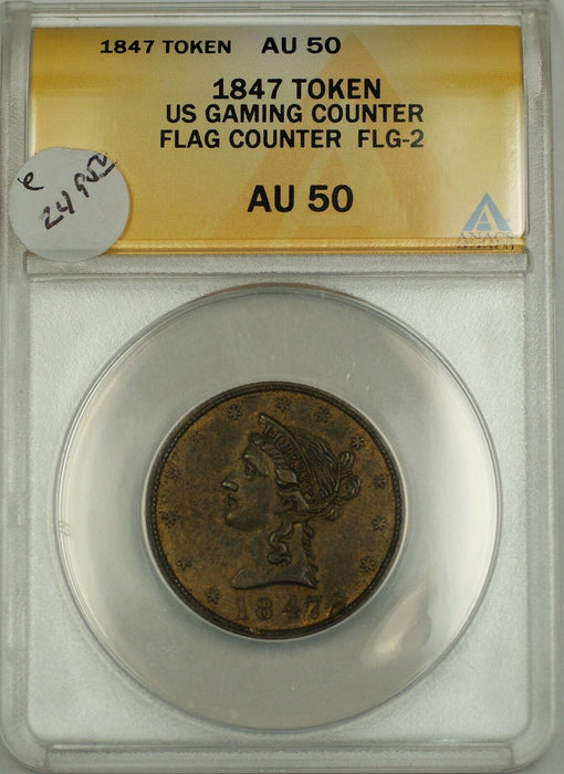 1847 Gaming Counter Token Flag Counter FLG-2 ANACS AU-50