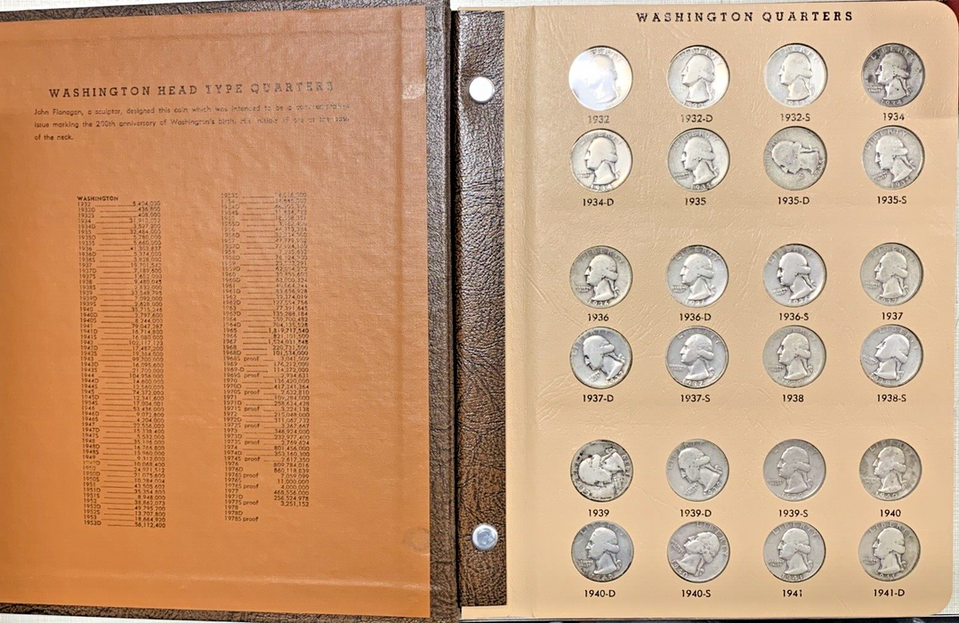 1932-1989 Washington Quarter Set-Silver-Clad & Proof Coins-Dansco Coin Album A