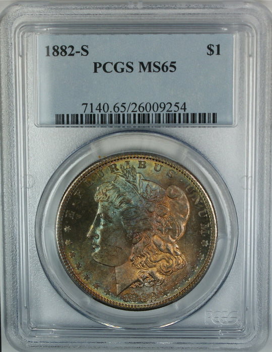 1882-S Morgan Silver Dollar, PCGS MS-65, Spectacularly Toned, DGH