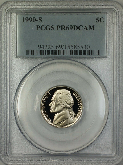 1990-S Proof Jefferson Nickel 5c Coin PCGS PR-69 DCAM Deep Cameo