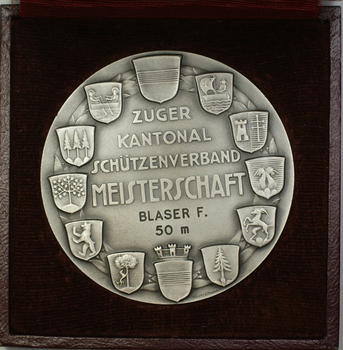 1937 Zug Switzerland Silver Swiss Shooting Medal R45 in Original Case