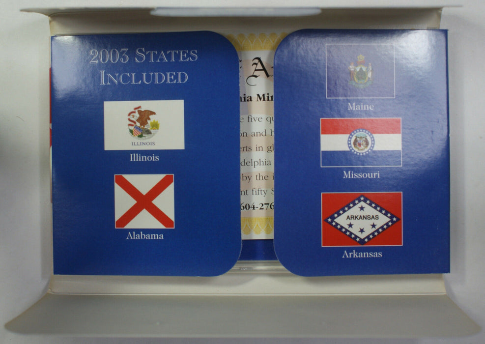 2003 Philadelphia Mint Edition State Quarter Collection 5 Quarter UNC Set