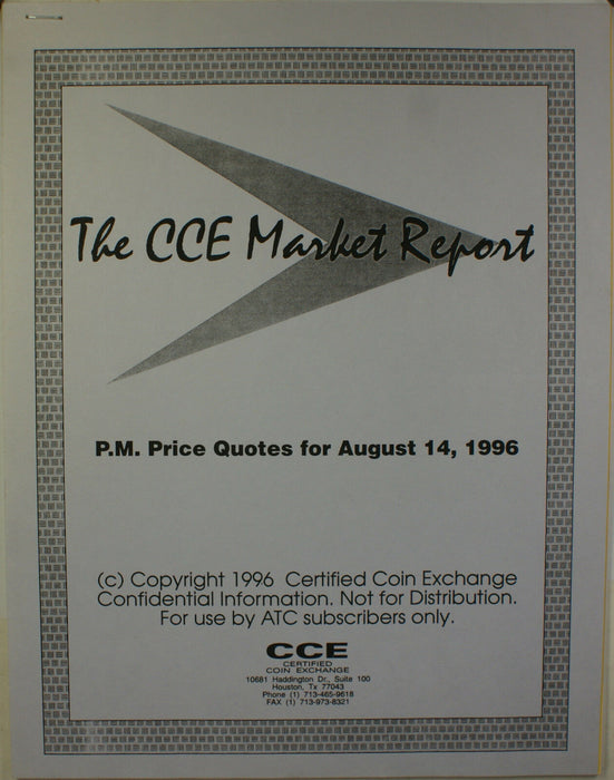 August 1996 Certified Coin Exchange Information Bundle (EW)