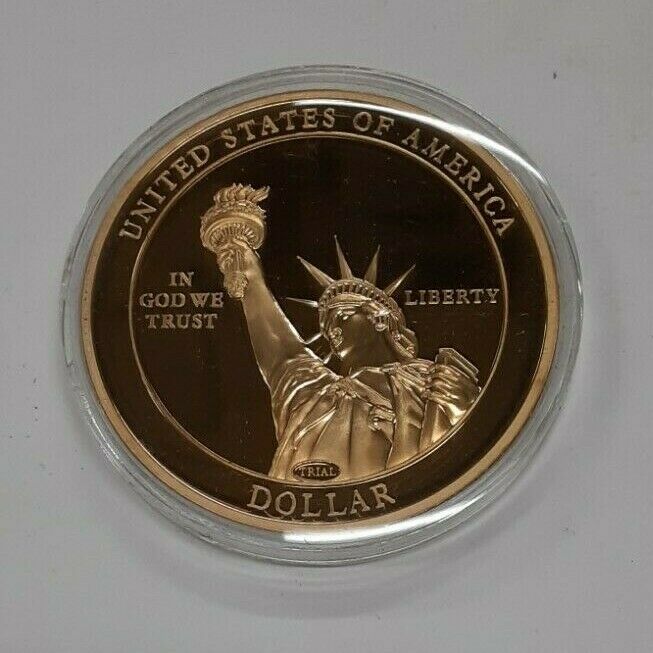 Thomas Jefferson American Mint Gold Plated Trial Dollar Commemorative in Capsule