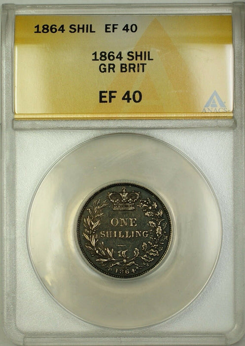 1864 Die 68 Great Britain 1S Shilling Silver Coin ANACS EF-40