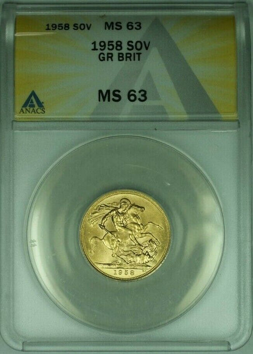 1958 Great Britain Sovereign Gold Coin ANACS MS-63  (B)