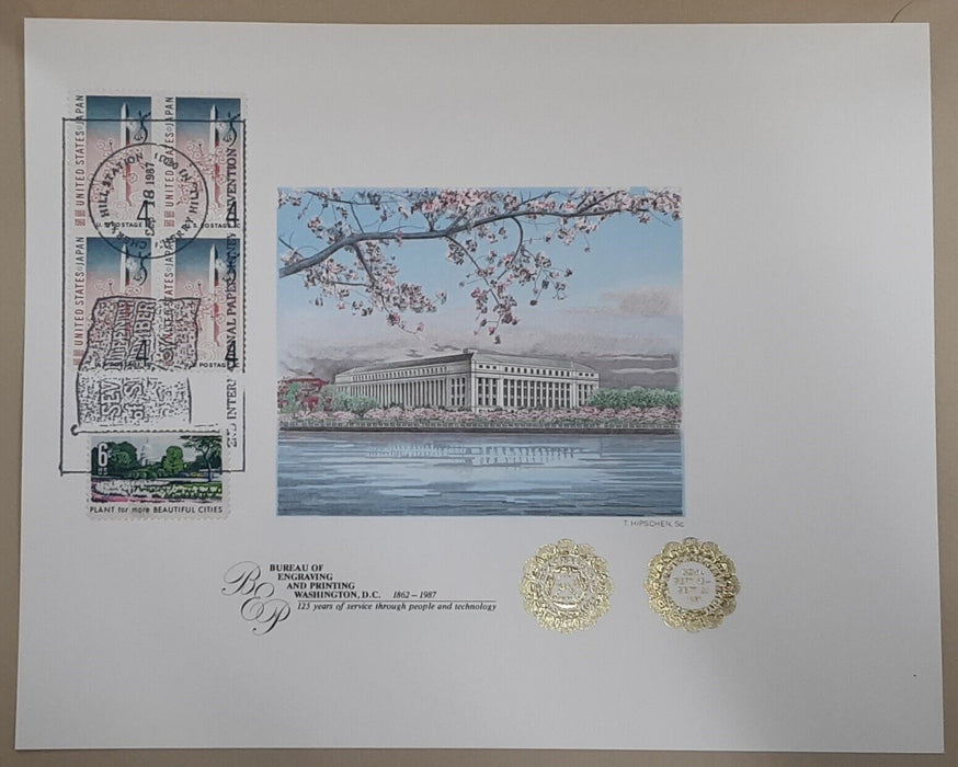 BEP Souvenir Card GENA 1987 Embossed Cherry Blossoms IPMC Cancelled B-101F