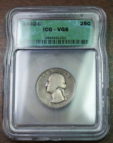 1932-D Washington Silver Quarter, ICG VG-8, Key Date