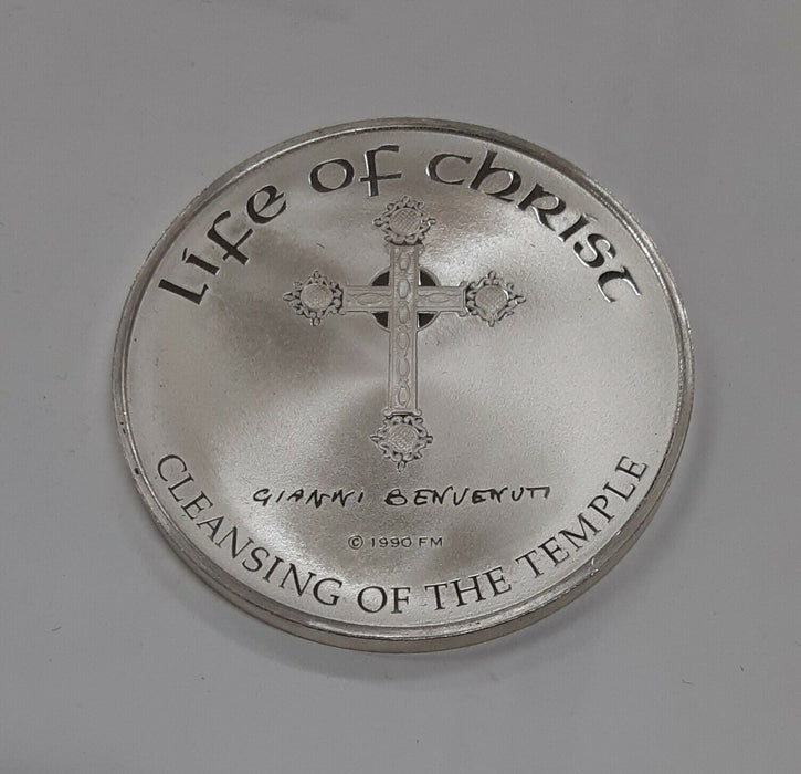Franklin Mint Life of Christ .925 Silver Medal by Benvenuti-Cleansing of Temple