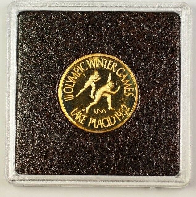 1980 Privately Minted Proof Gold Coin Speed Skating Medallion 1/2 ounce of Gold
